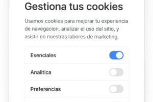 Banner de consentimiento de cookies en español de Conecta Chava+: gestión clara y transparente