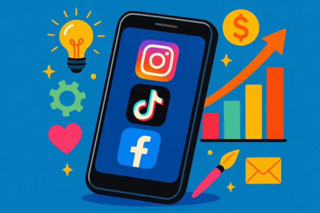 Teléfono móvil mostrando gráficos de ventas exitosas en redes sociales. Conecta Chava+ llevando soluciones reales a Neza.
