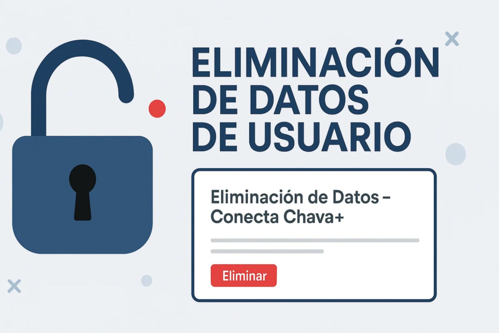 Eliminación de datos Conecta Chava+: banner con candado y formulario digital