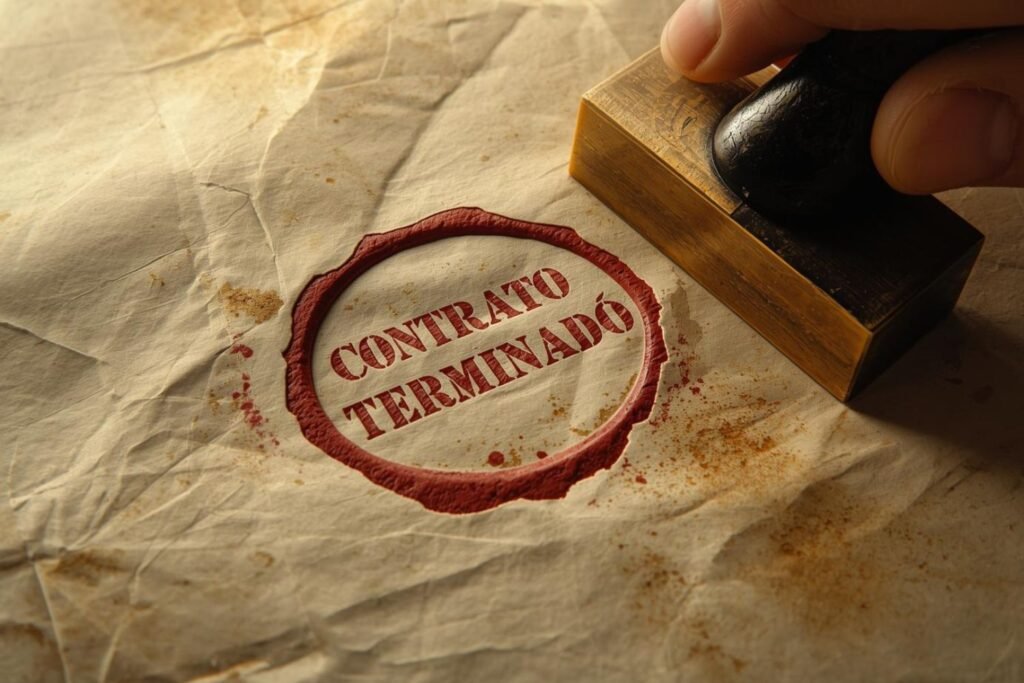 Detalle de un documento finalmente sellado con Contrato Finiquitado, reflejando el alivio del cliente. Cancelar Totalplay